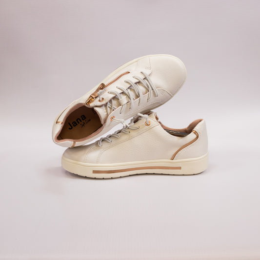 Jana - Flat Side Zip Trainers White & Rose Gold - 23660