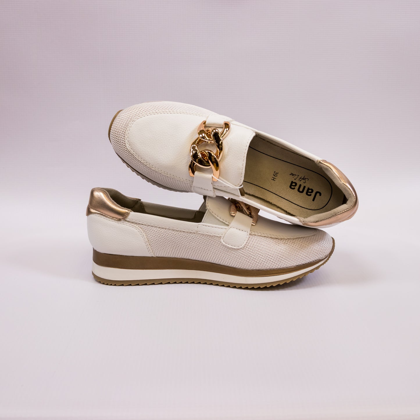 Jana - Loafers White & Gold - 24766