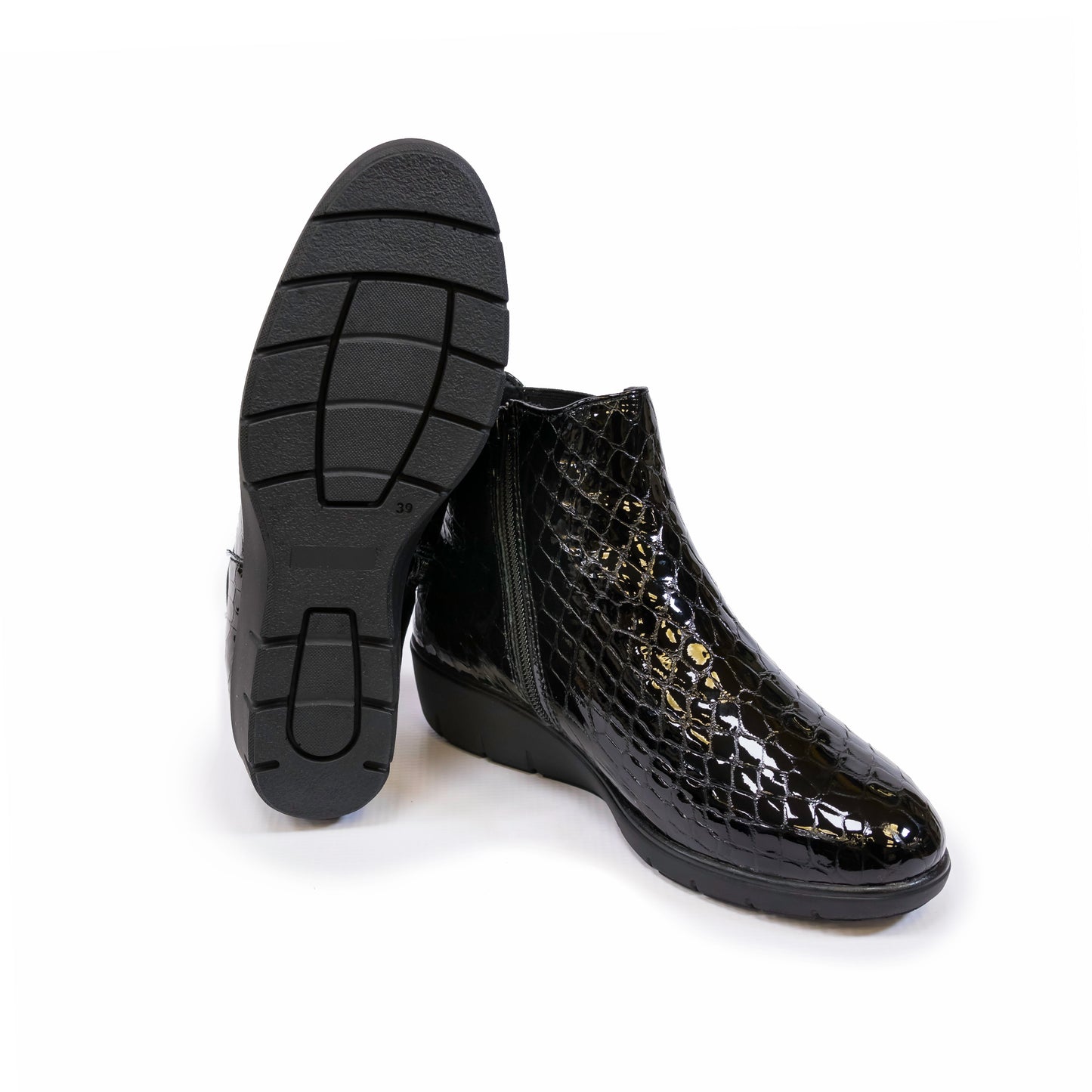 Corrib - Lesly Black Ladies Wedge Patent Leather Boot - LESLY24