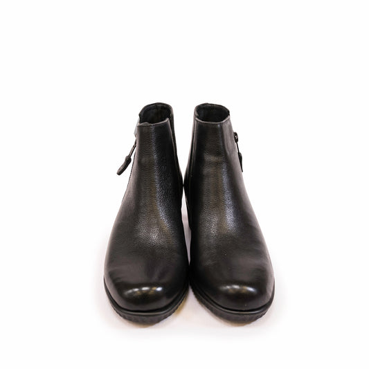 Corrib - Ladies Wedge Zipper Leather Boot Black - LUCIA24