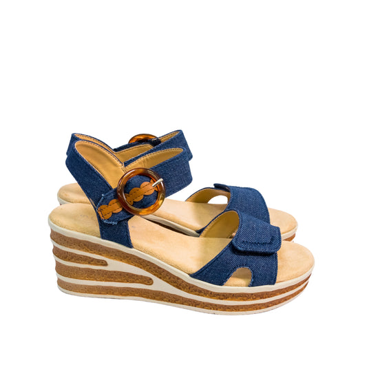 Cipriata – DANTA Ladies Fashion Touch Fastening Halter Back Wedge Sandal - Navy Denim PU - L638